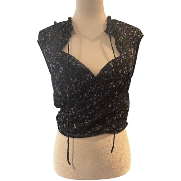 FREE PEOPLE Ma Cherie Black Floral Blouse in Size Small - Picture 2 of 7